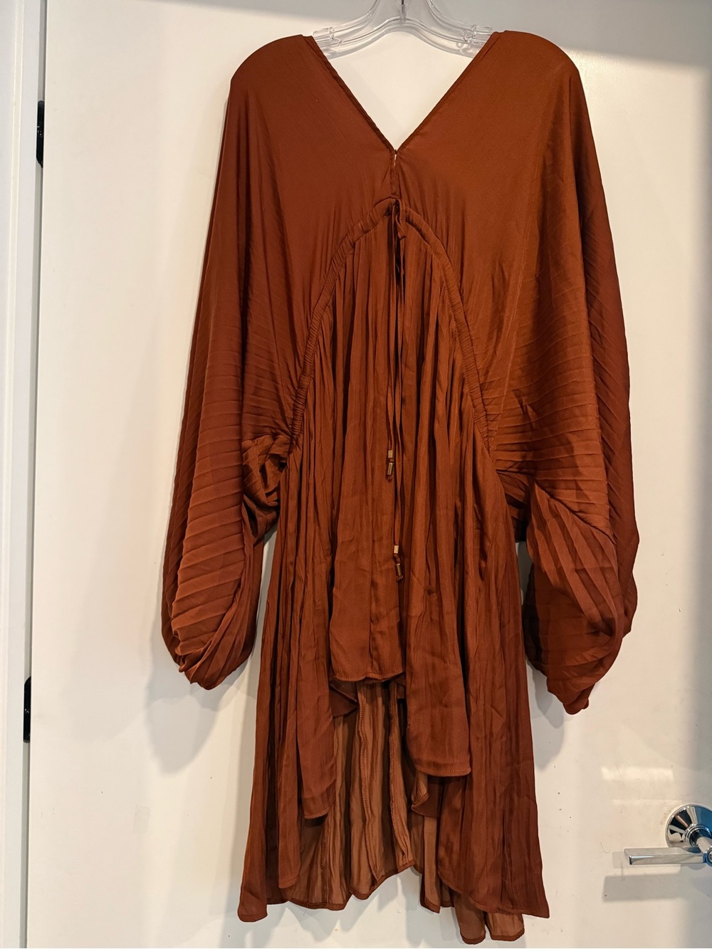 Free People Balloon Sleeve Pleated Rust Kaftan Dress Size XL - Picture 2 of 6